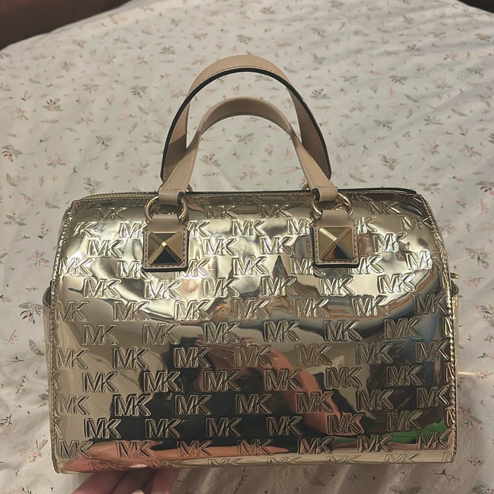 Gold patent michael kors grayson bag with wallet included !